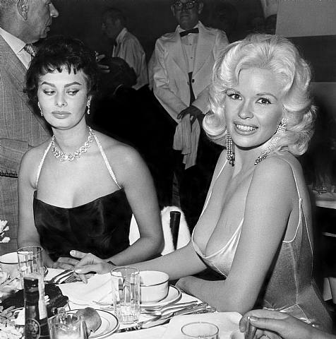 Sophia Loren Jayne Mansfield at Romanoff’s Beverly Hills 1957